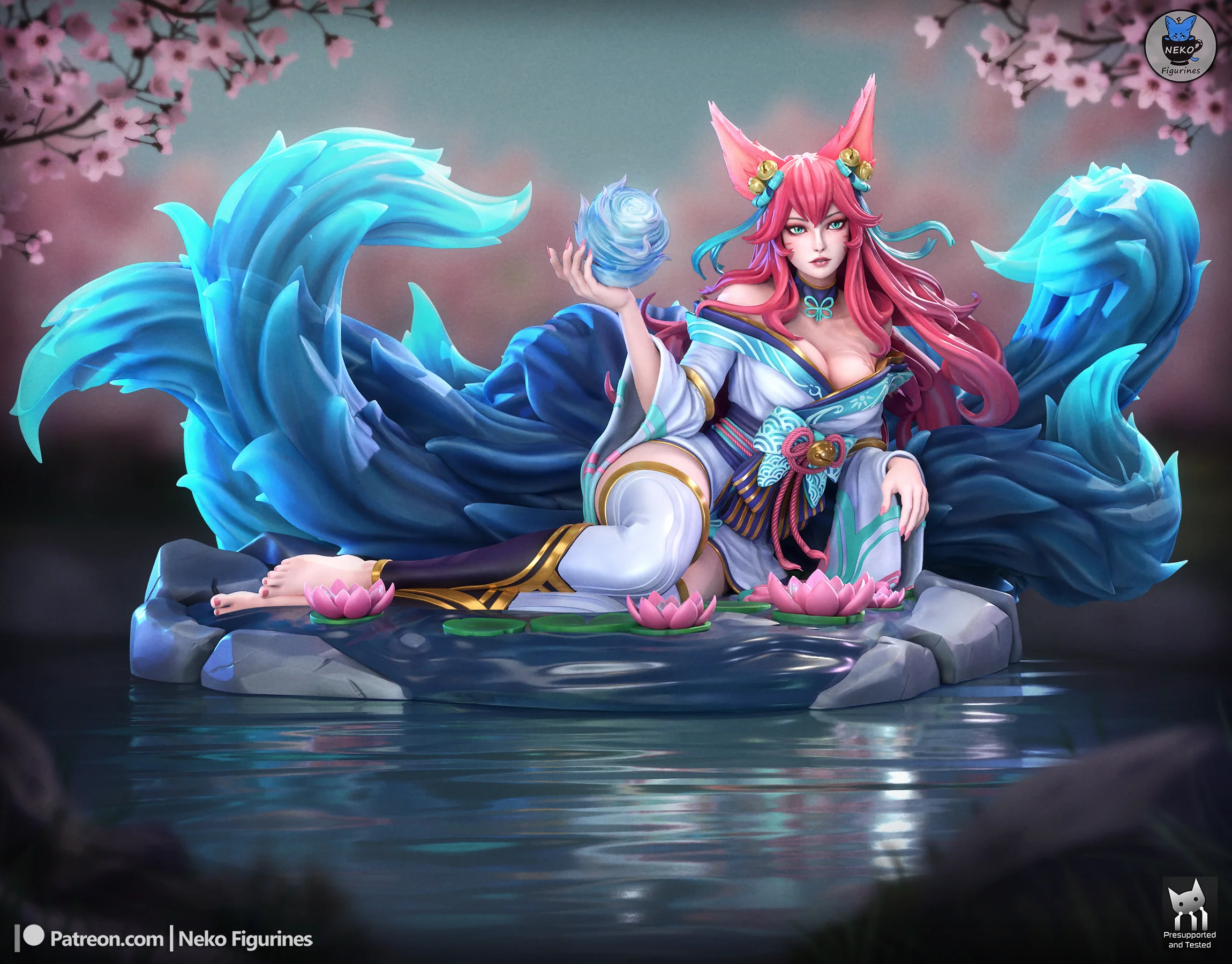 Spirit Blossom Fox Statue - Image 3