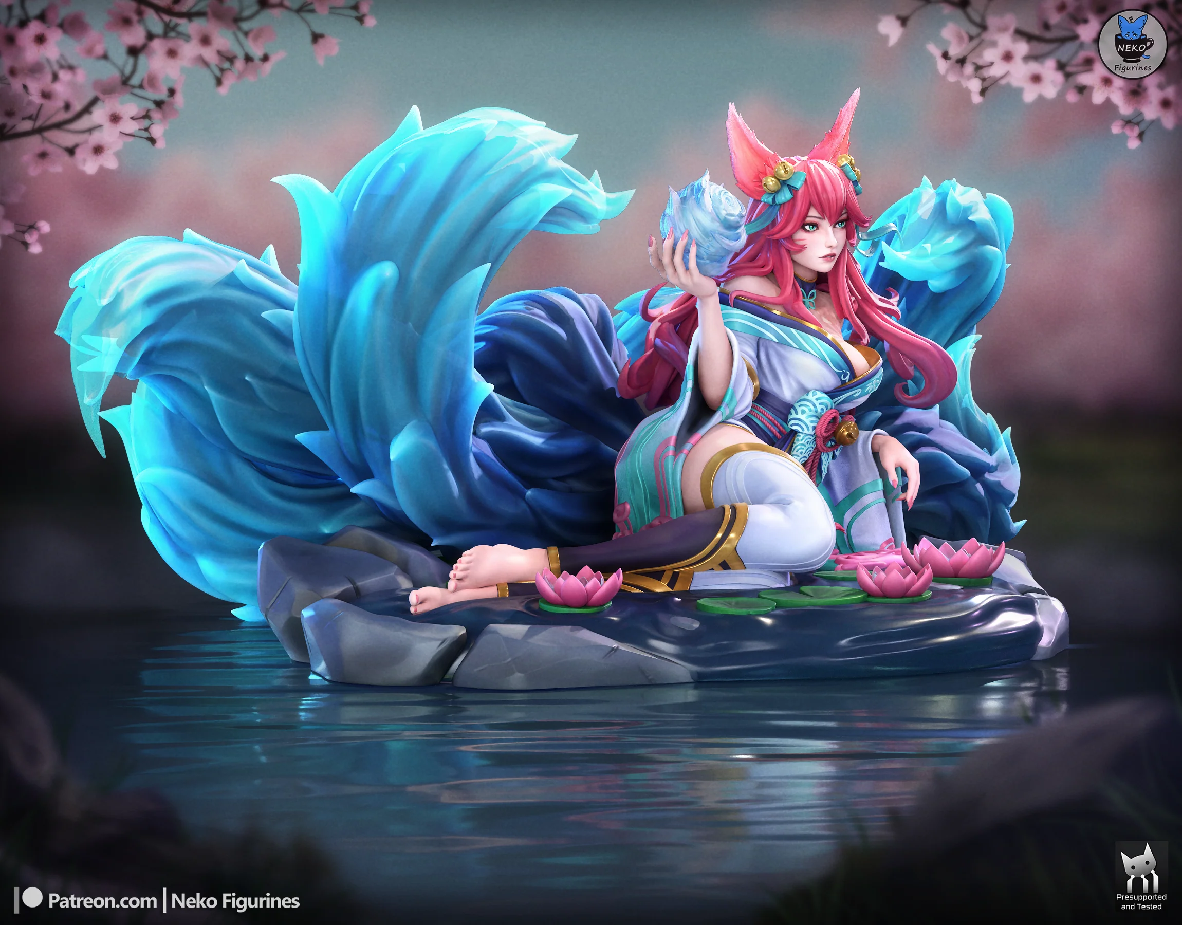 Spirit Blossom Fox Statue - Image 5